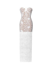 IamtheOne White Lace Fringe Gala Dress