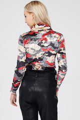 Red Camo Mock Neck Long Sleeve Top