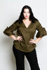 Image of Ruffled Bell Sleeve Collared Criss Cross Top