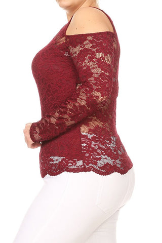 Burgundy Sheer Lace Top