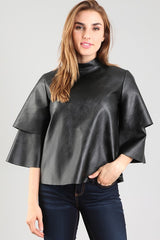 Faux Layered Sleeve Leather Top