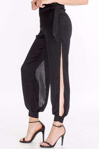 Black Satin Slit Pants