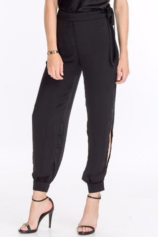 Black Satin Slit Pants