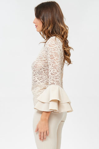 Cream Lace Layered Bell Sleeve Top