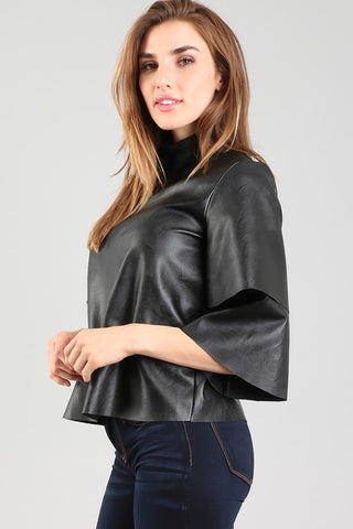 Faux Layered Sleeve Leather Top