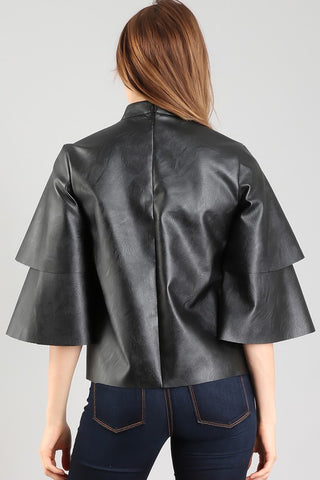 Faux Layered Sleeve Leather Top