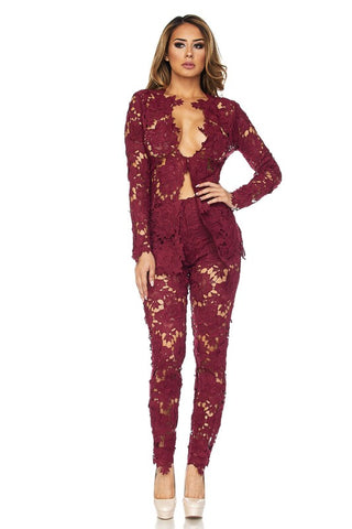 Floral Lace Pants Suit